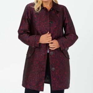 Women's Burgundy Leopard Print Trench Coat